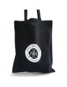 Black promotional cloth bag with long handles and Inca Botanica logo. 